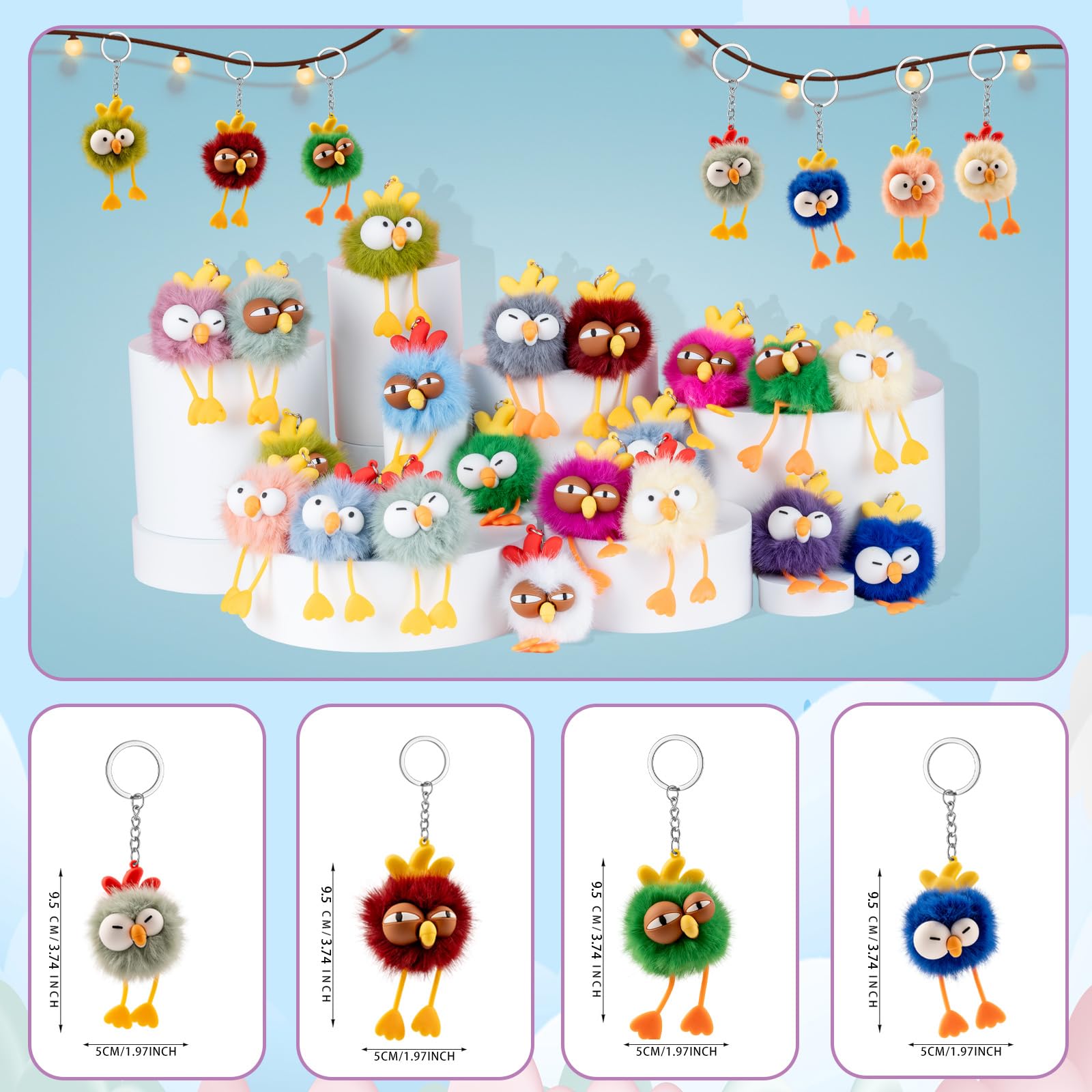 OMyFav 20 portachiavi per feste per bambini, portachiavi carini a forma di gallina, sacchetti regalo di compleanno per bambini, portachiavi in classe (20 pezzi)