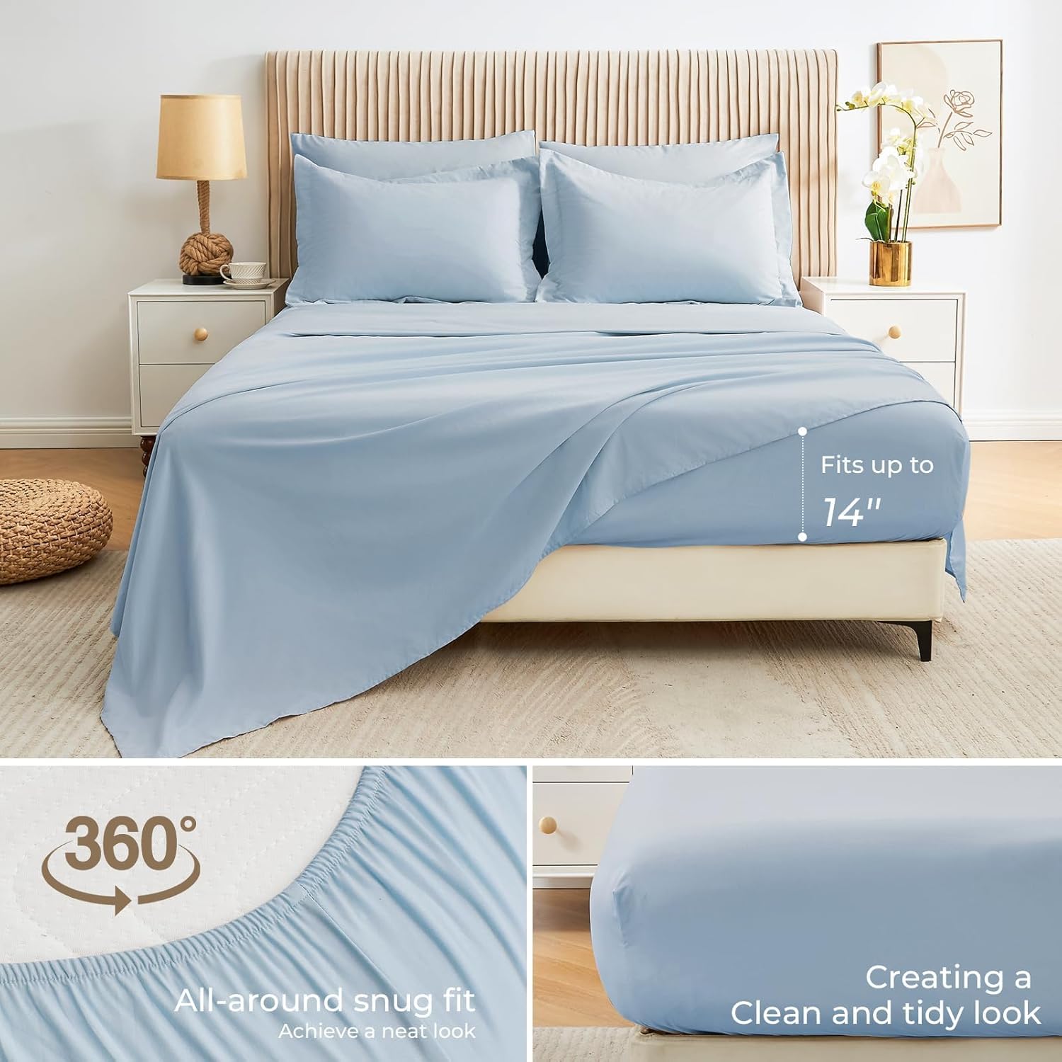 Sasttie Queen Comforter Set, 7 Pieces Bed in a Bag Queen, Complete Bedding Set Includes Comforter, Flat Sheet, Fitted Sheet, Pillowcases and Pillow Shams, Greyish Blue