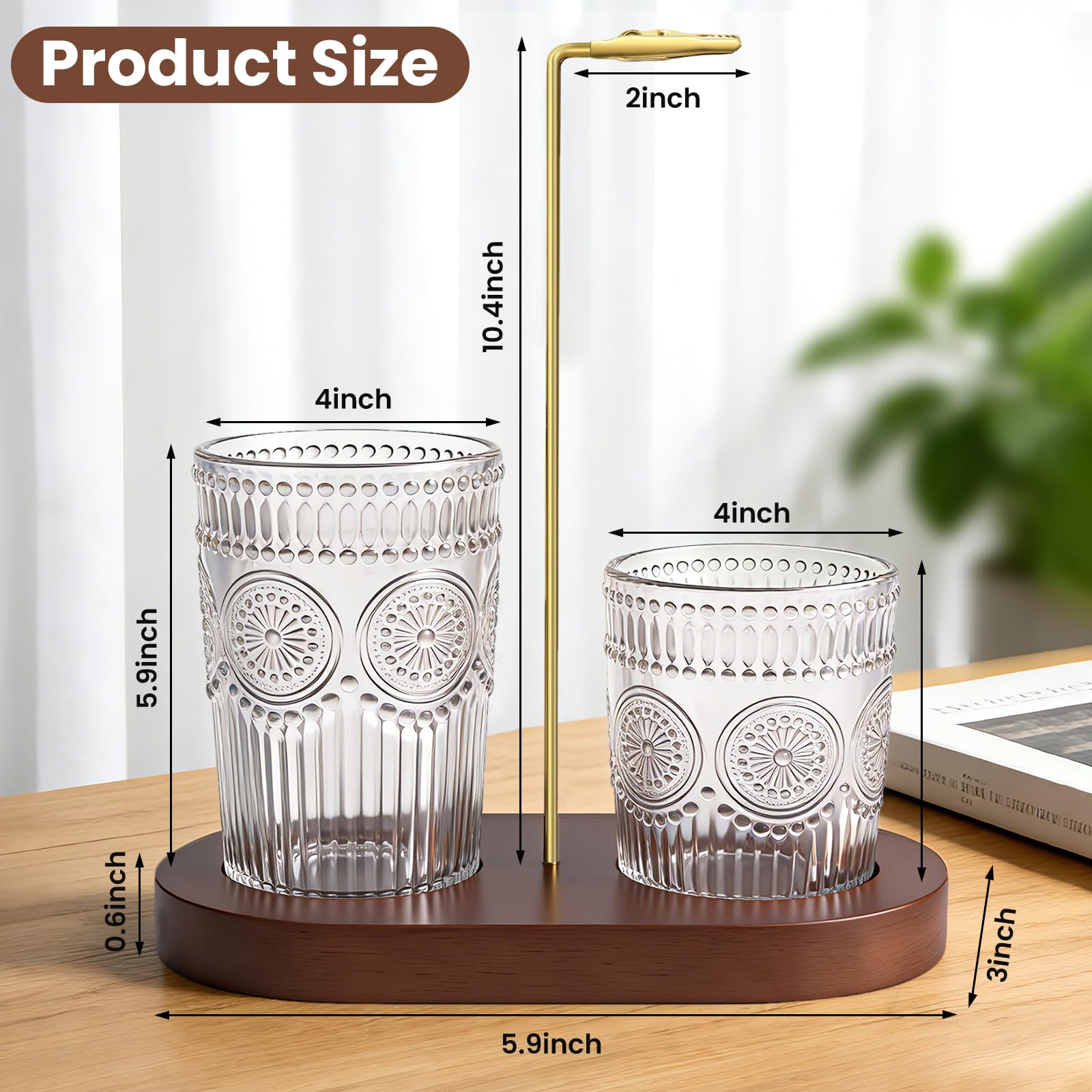 2 in 1 Incense Holder for Sticks, Vintage Glass Upside Down Incense Burner with Removable Ash Catcher & Solid Wood Base, Anti-Ash Flying Catcher for Meditation, Yoga, Spa & Home Decor- Brown - 2