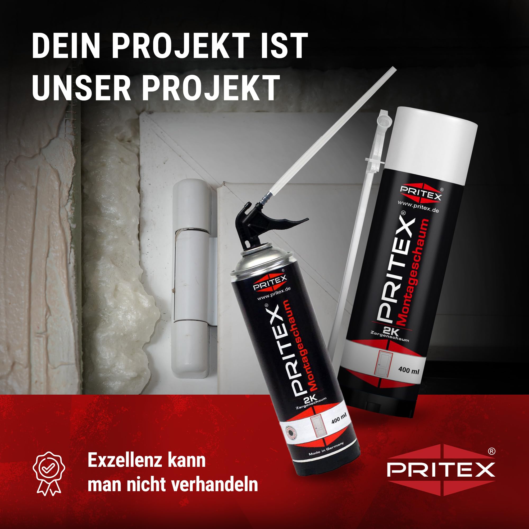 PRITEX 2K Montageschaum 400ml, Zargenschaum mit Aussprührohr