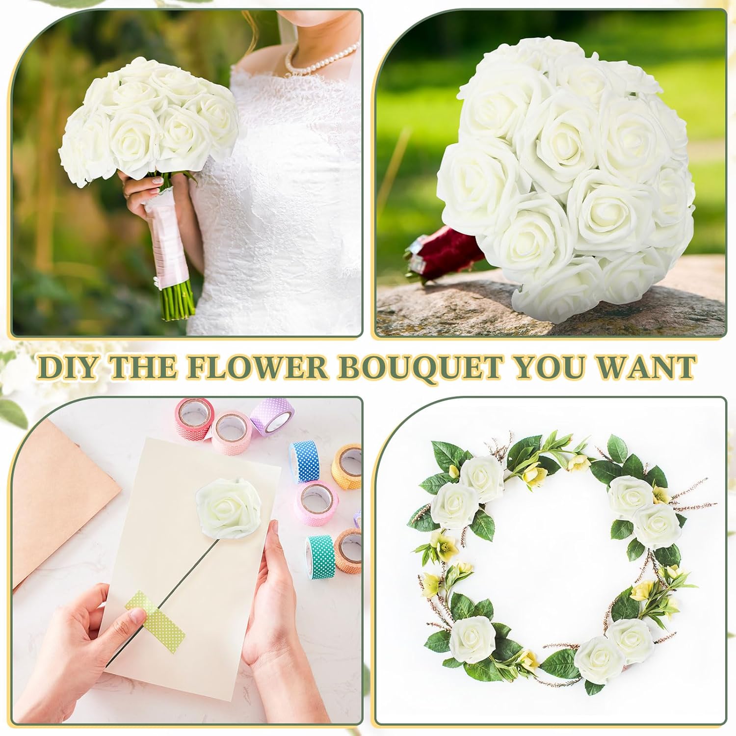 Tigeen 200 Pack Artificial Foam Rose Flowers with Stems Artificial Flowers Real Looking Fake Roses Bulk for DIY Wedding Bouquets Bridal Shower Centerpieces Floral Arrangements Home Decoration (White) - Image 5