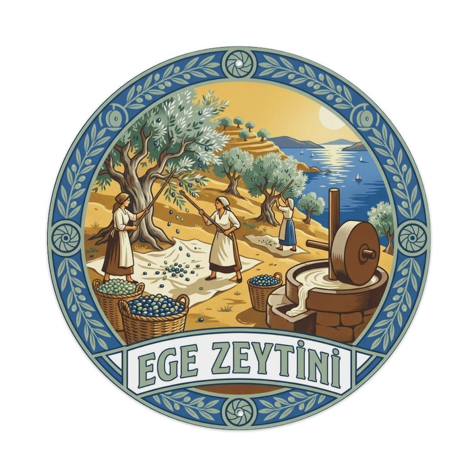Aegean Olive Groves Cuisine Market Classic Graphic Metal Tin Sign