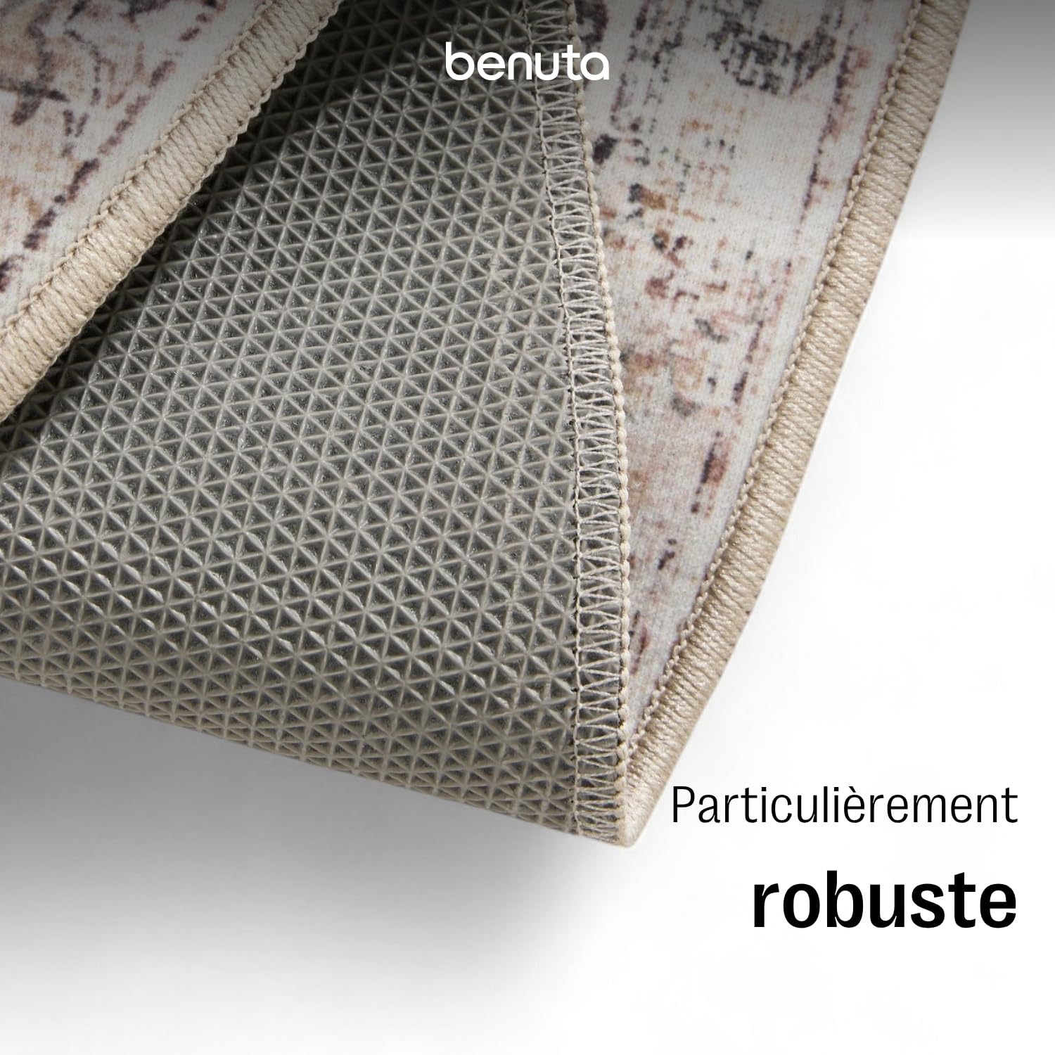 benuta Basic Tapis Salon George - Crème/Taupe 160 cm Rond - Rond Lavable - Vintage, Élégant, Rétro pour Chambre, Couloir, Salle à Manger
