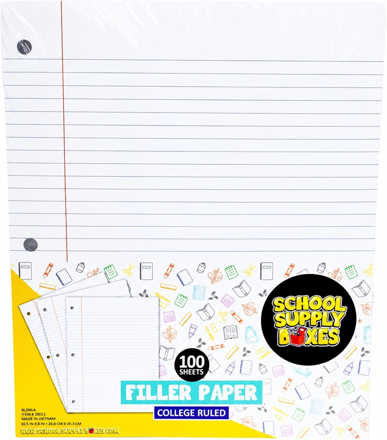 School Supply Boxes | College-Ruled Loose Leaf Paper | 6 Pack | 100 Sheets Per Pack, 3-Ring Binder Compatible