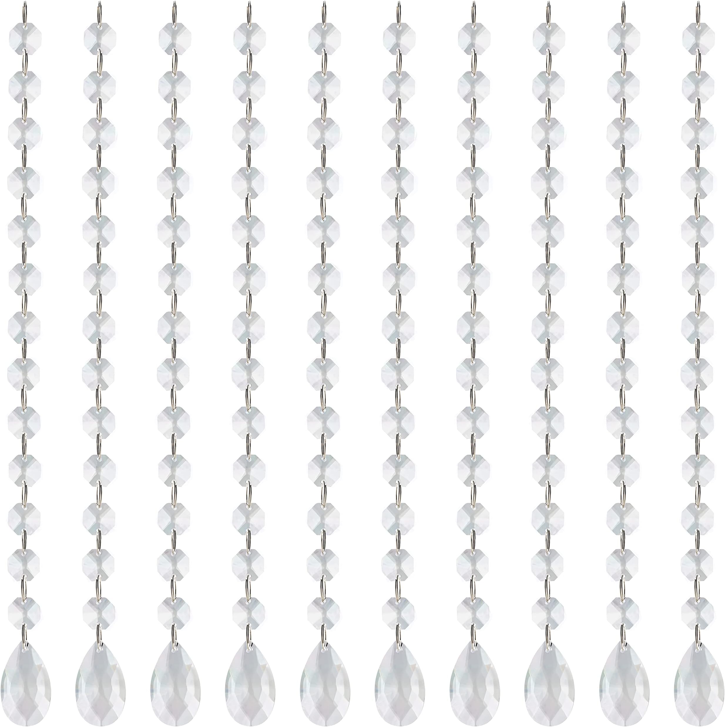 Belle Vous Clear Crystal Teardrop Chandelier Pendants (10 Pack) - 34.5cm/13.58 inches - Hanging Decoration Beads for Chandeliers, Prisms, DIY Suncatcher Parts, Wedding/Christmas Party & Garlands