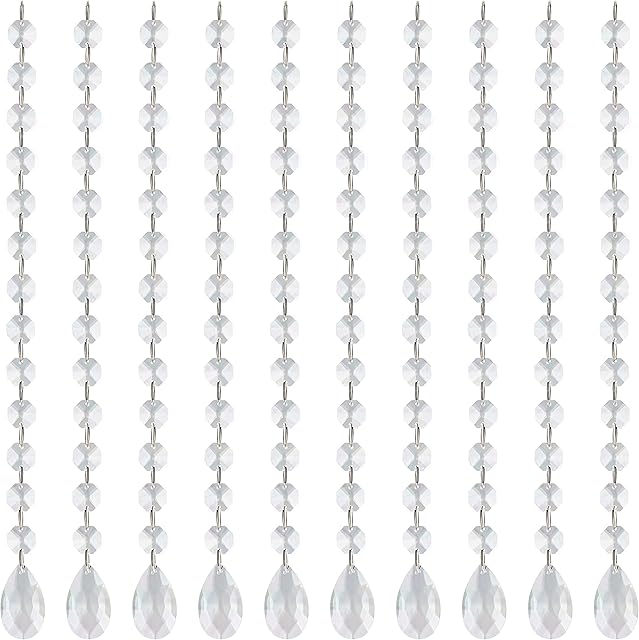 BELLE VOUS Clear Crystal Teardrop Chandelier Pendants (10 Pack) - 34.5cm/13.58 inches - Hanging Decoration Beads for Chandeliers, Prisms, DIY Suncatcher Parts, Wedding/Christmas Party & Garlands