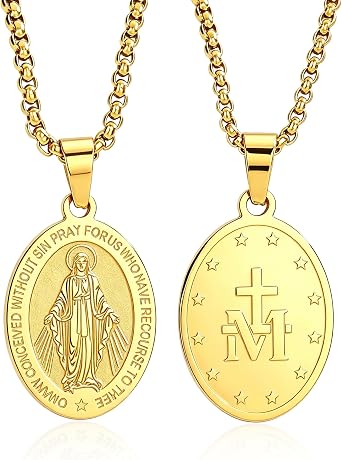 Patron Saint Necklace for Men Women, Multiple Saints Pendant Choose from St. Michael/Virgin Mary/Raphael/Jude/Christopher/Florian/Benedict/Joseph/Patrick/ Francis/ Thomas/Anthony/Stainless Steel 24"
