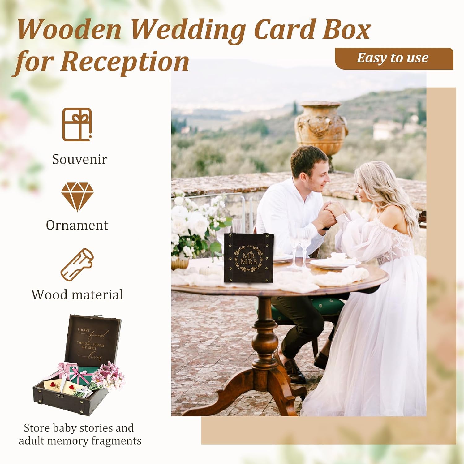 Wood Baby Keepsake Box for Treasured Memories, Decorative Memory Box with Lid for Newborn Girls and Boys Baby Shower Present