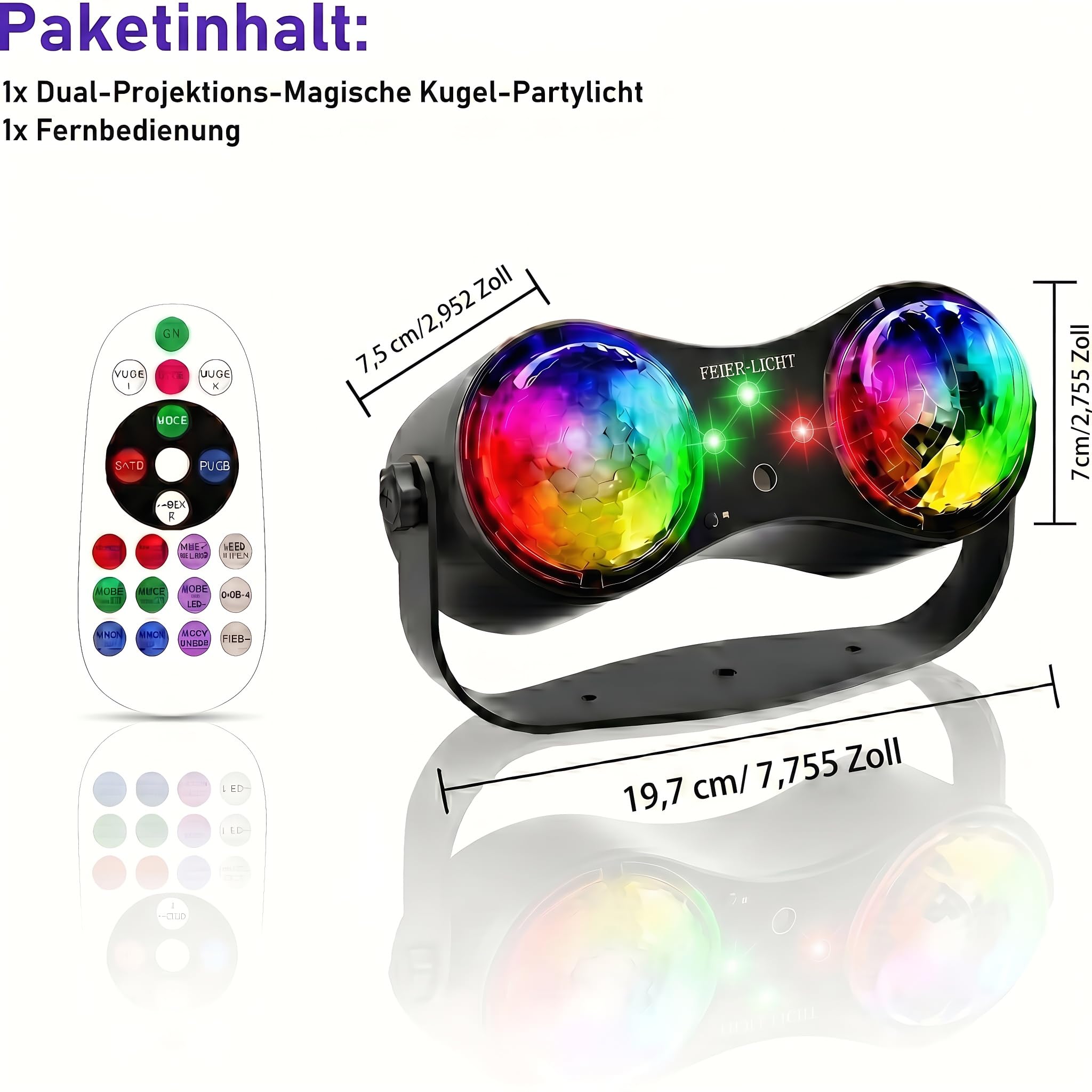 Discokugel, Discolicht Partylicht, Ozean-Sternenprojektor, Partylicht Sound-Aktiviert mit Fernbedienung, Disco Licht für Partys, Bars, Geburtstage, Hochzeiten, KTV, Weihnachten, Halloween