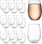 Tebery 32 Pack Unbreakable Plastic Wine Glasses Stemless, 12 Oz Heavy Duty Clear Drinking Glasses Wine Cups, Reusable for Champagne, Dessert, Food Samples, Catering, Weddings