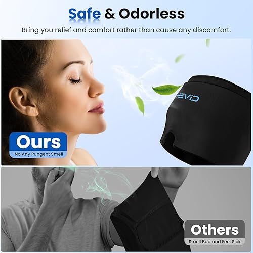 Miniatura 6 de Gorro para aliviar el dolor de cabeza de migraña, envoltura de hielo sin olor con 20 % más de gel, terapia de frío y calor, gorra de alivio