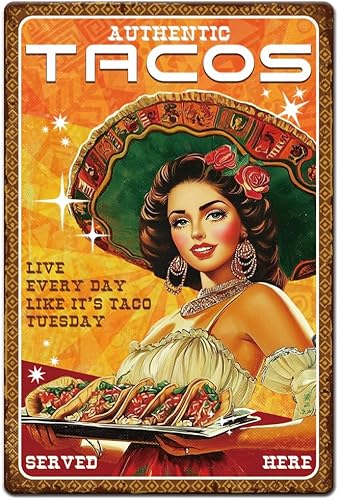 1 letrero de metal vintage de 8 x 12 pulgadas, retro, de hierro, tacos, comida con aspecto de óxido, para el hogar, bares, cocina, alimentos,