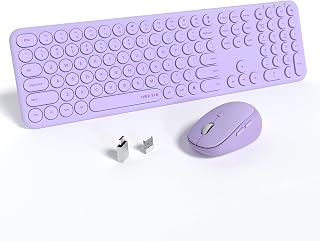 UBOTIE Wireless Keyboards and Mouse, Silent Scissor Switches Slim Keyboards Mice Set, Quiet Full Size 111 Keys with Adjustable Optical DPI Mouse for Office (Light Purple)