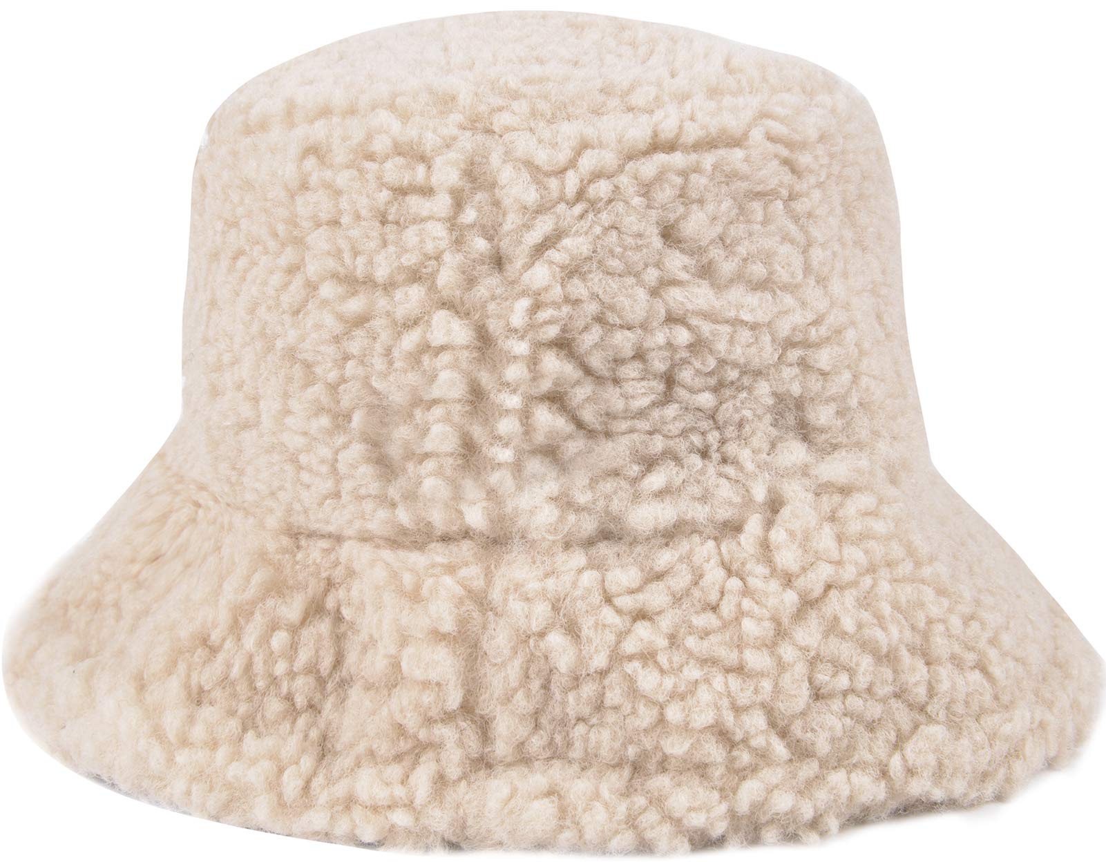 ChezAbbey Faux Fur Bucket Hat, Fuzzy Furry Winter Warm Fisherman Cap, Fluffy Teddy Sherpa Clothe Hats for Women Men Girls