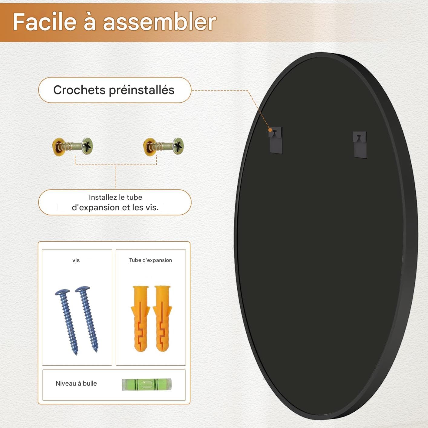 Koonmi Specchio rotondo grande 106 cm nero, specchio da parete rotondo con telaio in lega di alluminio per bagno, lavandino, soggiorno, camera da letto, decorazione da parete d'ingresso