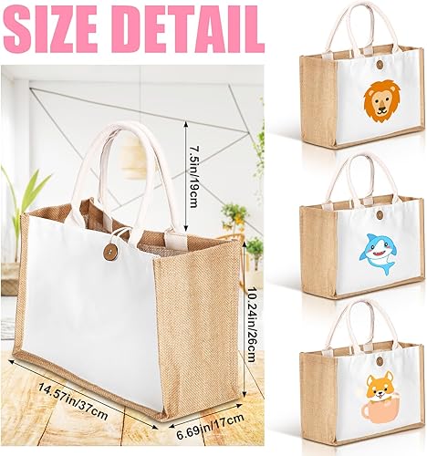 Miniatura 2 de Sweetude 18 bolsas de yute para sublimación, bolsa de playa de arpillera con asas, reutilizable, en blanco, bolsa de regalo de lona para dama de