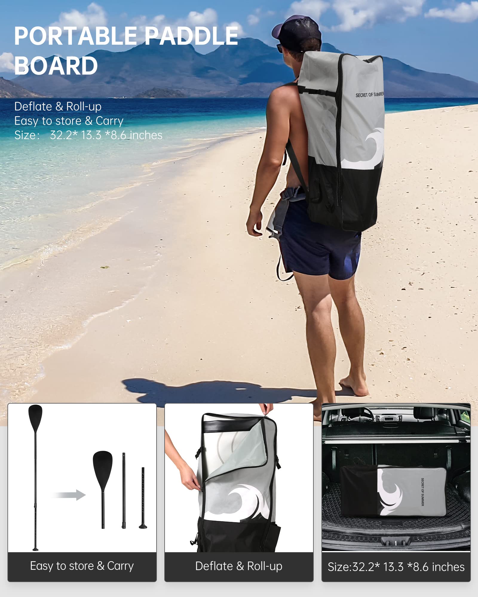 Tabla de remo SUP de 6 pulgadas de grosor con accesorios ISUP y bolsa de transporte y bombeo rápido para adultos y jóvenes para remo, surf, pesca, yoga