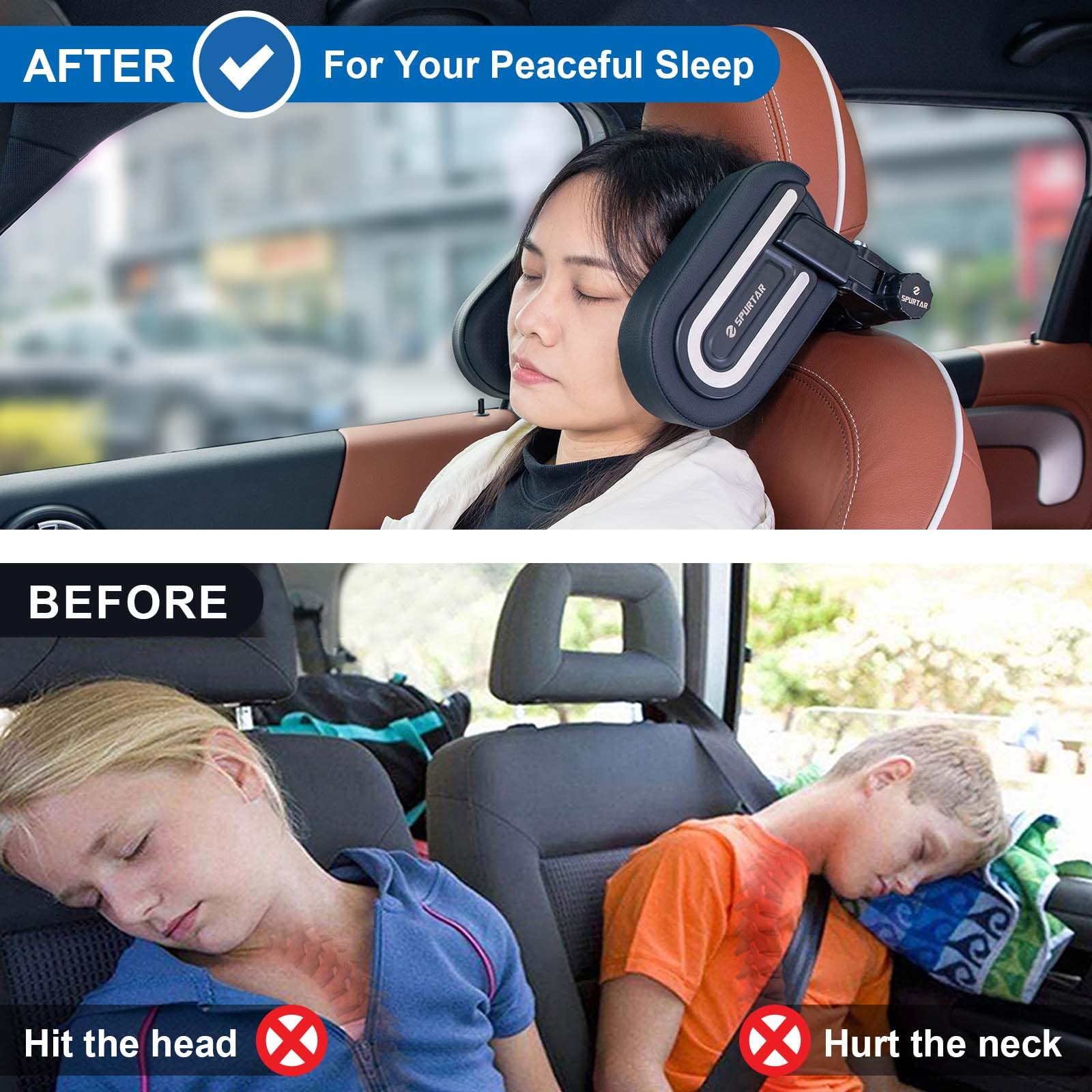 Spurtar Updated Version Car Headrest Pillow for Kids Head Support, Adjustable Interior Must Haves for Toddler Travel, Memory Foam Neck Pillow Road Trip Essentials, Fits Booster Car Seat