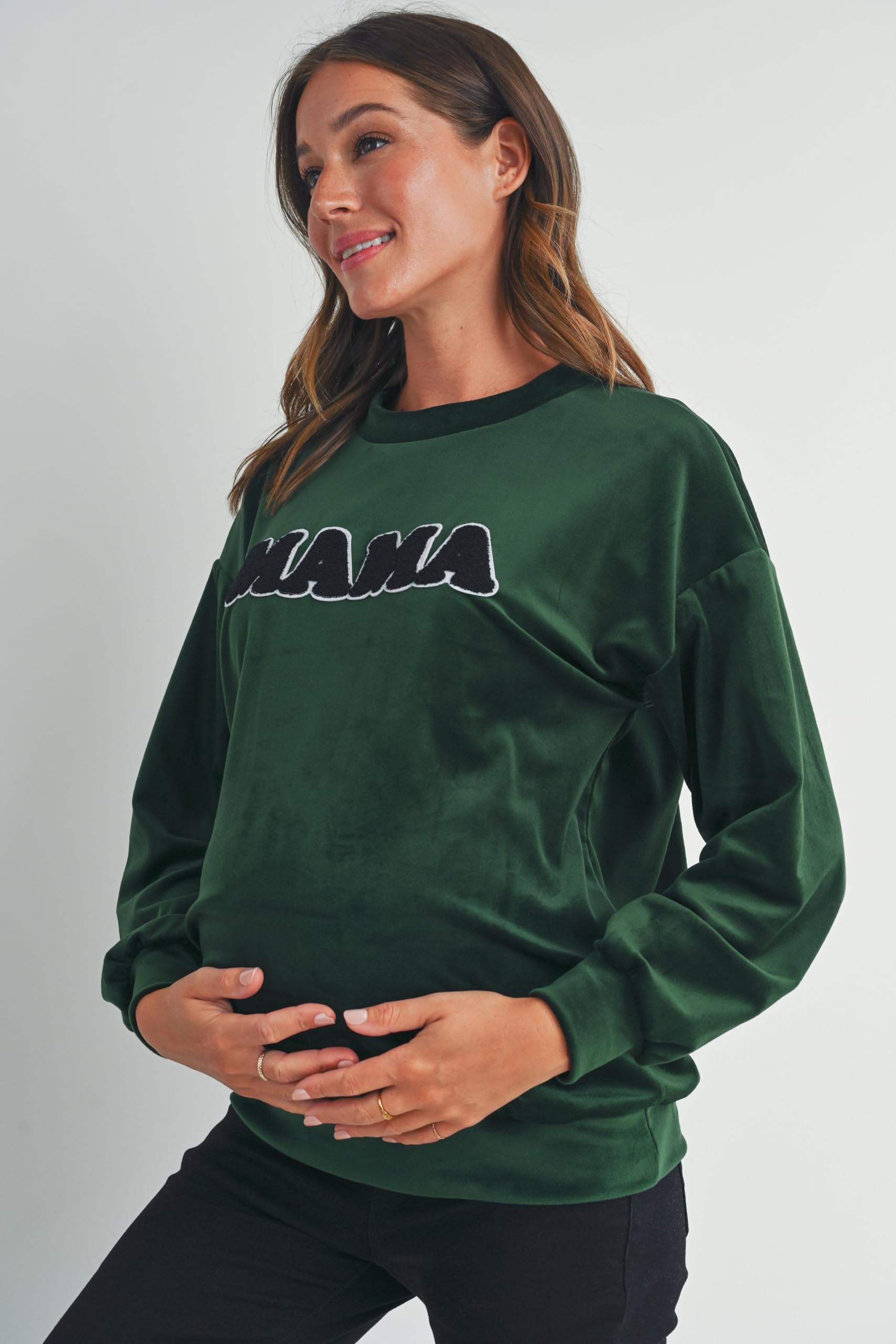 LaClef Sudadera de maternidad de terciopelo con cuello redondo para mujer