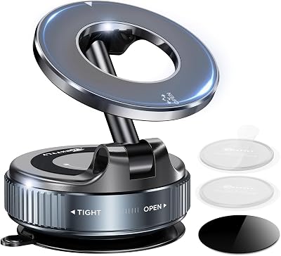 MSXTTLY Militärische Handyhalterung Auto Magnet Für MagSafe Autohalterung Magnetisch [36KG Saugnapf Vakuum 360°Drehbar 24XN55 Magnets] Halterung Auto für iPhone 17 Pro MAX 17-12 Alle Handys Vmag-S1