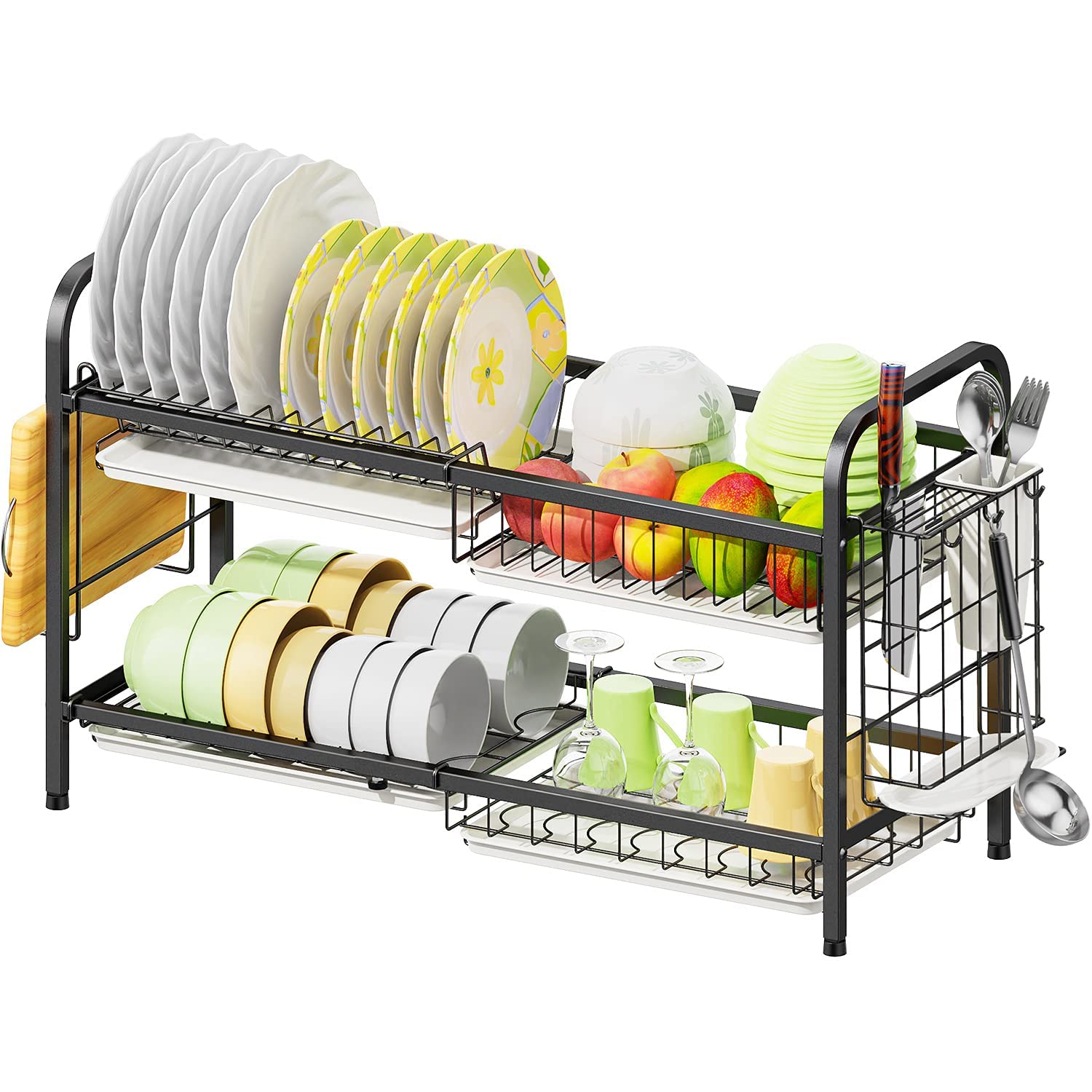 ADOVEL Dish Drying Rack with Drainboard, Adjustable 2 Tier Dish Rack