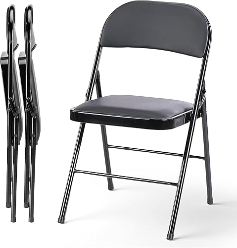 Miniatura 13 de HealSmart 4 sillas plegables con asientos acolchados de cuero, respaldo y marco de metal resistente, apilables, portátiles, asiento para eventos