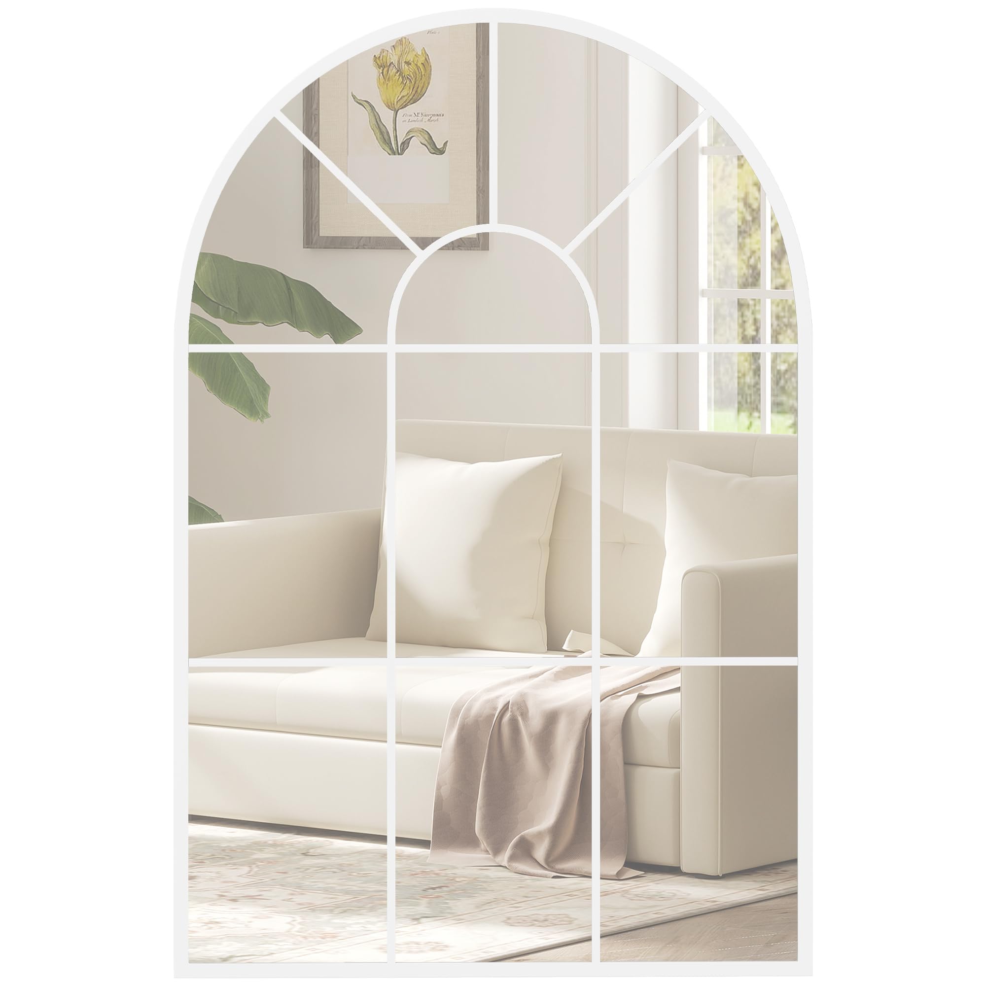 Portland Wall Mirror - Arched Window Style - White - 60cm