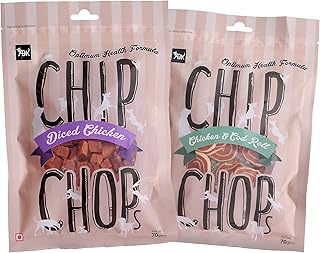 Combo of Chip Chop Dog Treat, Healthy Nutritious Treat, Chicken & Codfish Roll and Diced Chicken Tenders, Easily Digestible, Suitable for All Dog Breeds, 70 GMS Each.