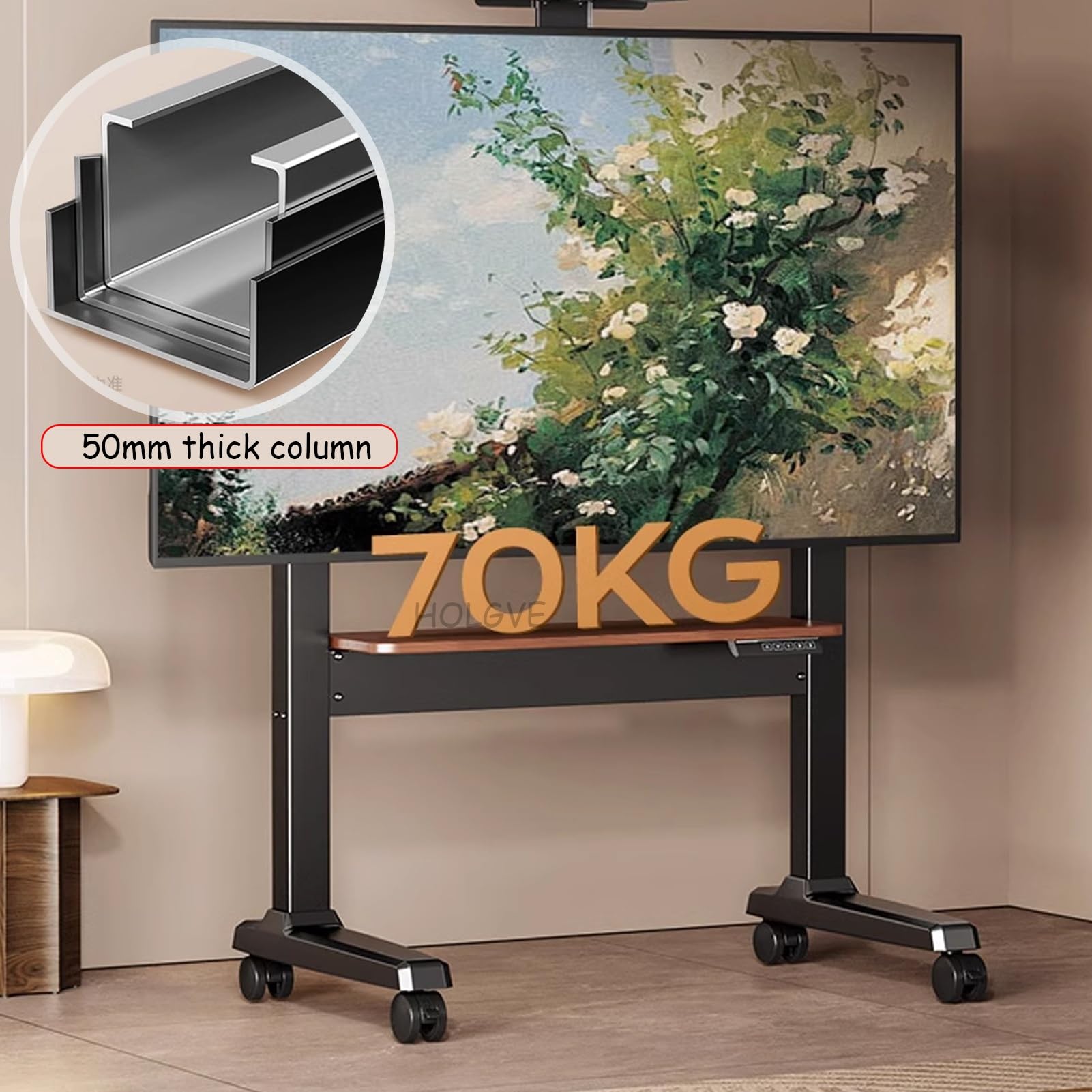 Stojak pod Telewizor, Mobilny Wózek Pod Telewizor na Kółkach, Przenośny Stojak Pod Telewizor do 70 Kg, Wózek Podłogowy pod Telewizor do Narożnej Sypialni, Biura