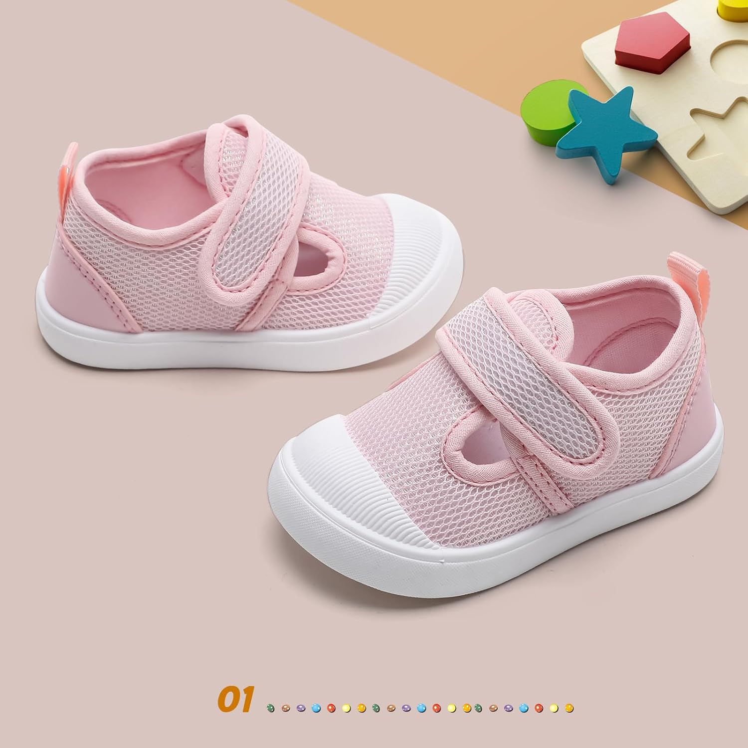 Toddler Girls Boys Shoes Kids Canvas Sneakers with Cartoon Print Adjustable Strap