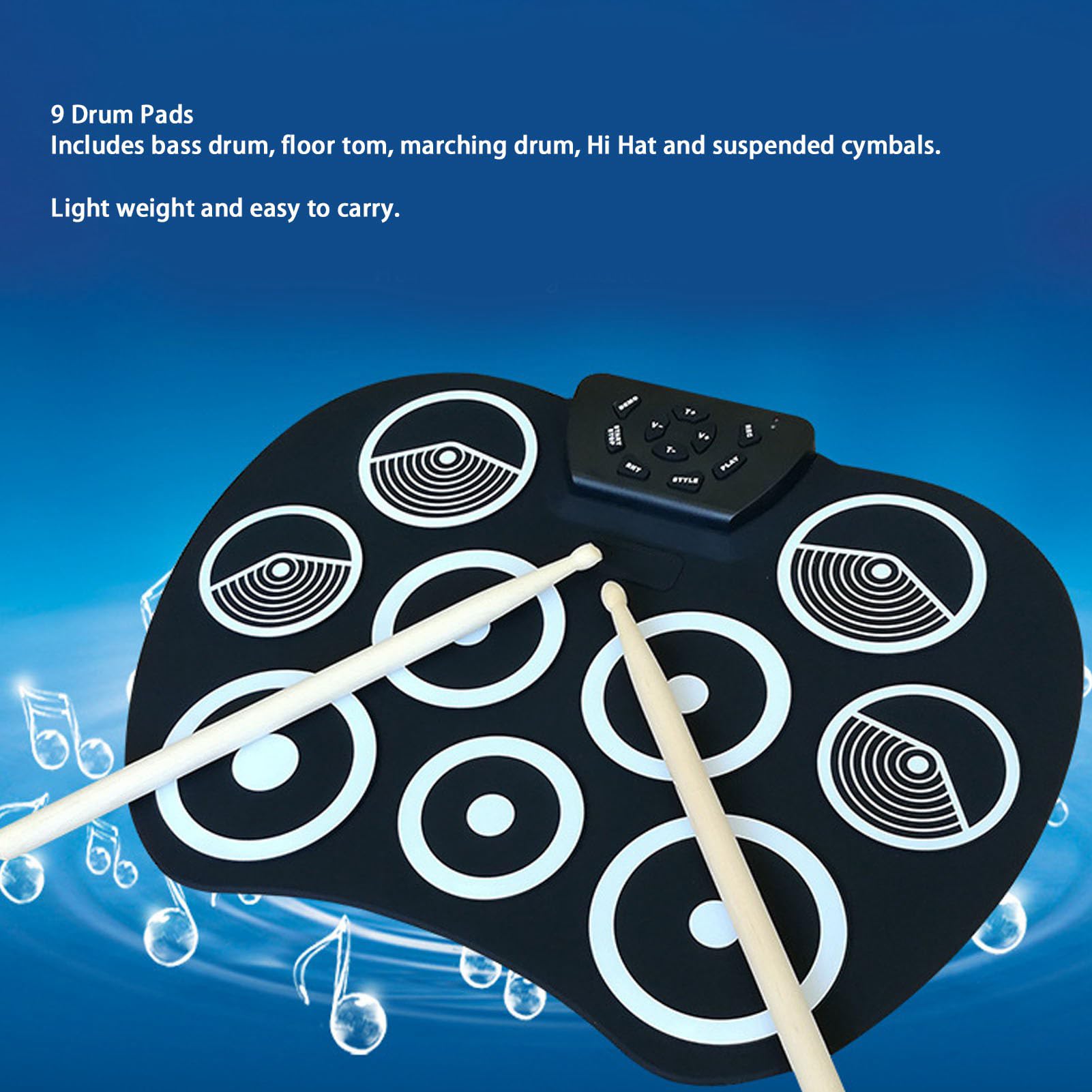 Tragbares, Aufrollbares Elektronisches Schlagzeug-Set, Leicht, mit 9 Pads, Bassdrum, Boden-Tom, Snare-Drum, Hi-Hat-Becken