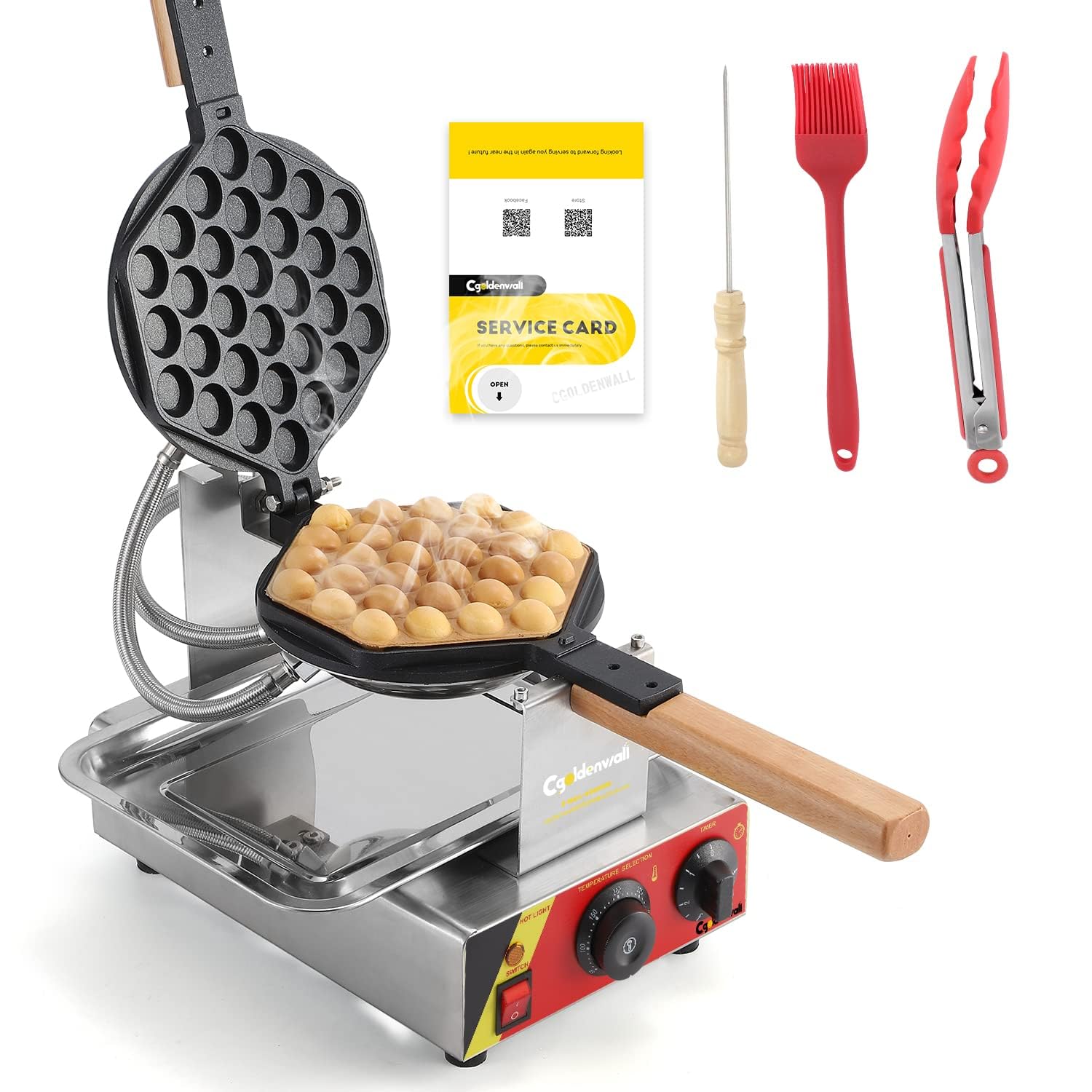 Piastra per Bubble Waffle in Stile Hong Kong CGOLDENWALL Teflon Antiaderente Piastra da Forno Intercambiabile con Rotazione di 180°丨Macchina per Waffle Elettrica 0-300℃ 1500W - Include Ricette