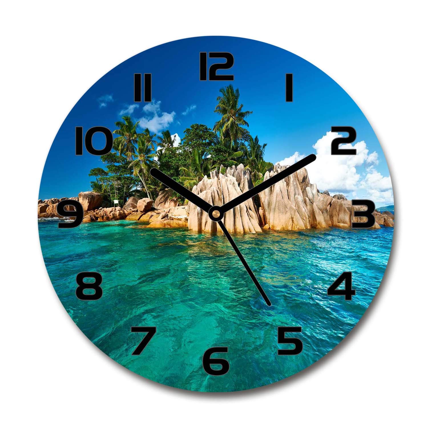 Horloge en verre 30cm Tulup ronde silencieuse murale et impression de sécurité tropicale