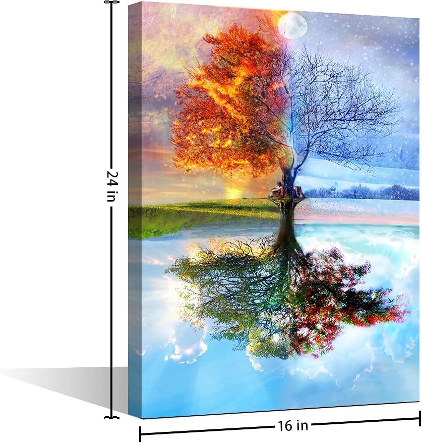 Wall Art Canvas Prints Wall Paintings Posters Magical Four Season Tree Picture for Living Room Home Decoration 60x40cm with Frame - Image 3