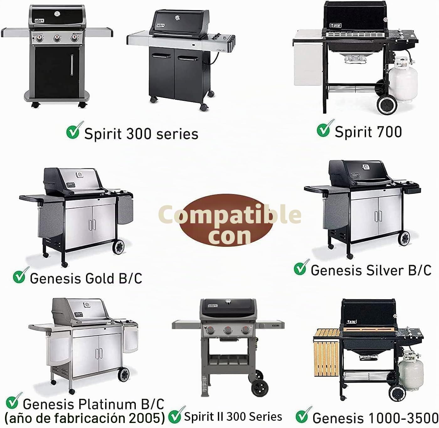 GFTIME Parrilla de acero inoxidable 7638 para Weber Spirit I II 300 Serie, Spirit E/S-310, 320, 330, Spirit 700, para Weber SmokeFire EX4/EX6, 7639 7527