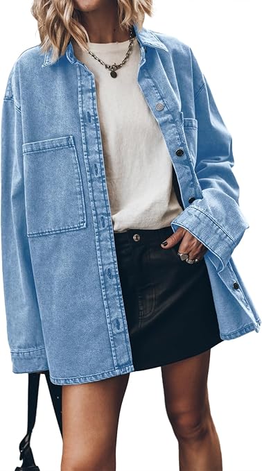 PLNOTME Womens Oversized Jean Jacket