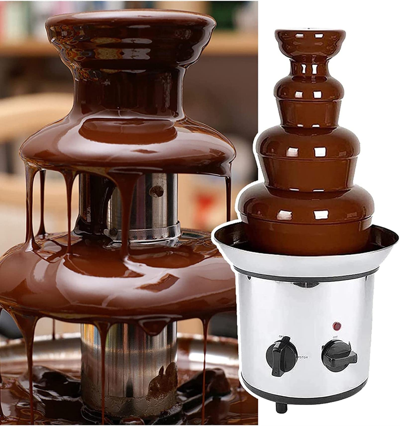 AYCDL 4 Layer Chocolate Fountain Machine, Stainless Steel/Electric Chocolate Melting Machine, Chocolate Buffet Heater Machine, for Commercial & Household Birthday