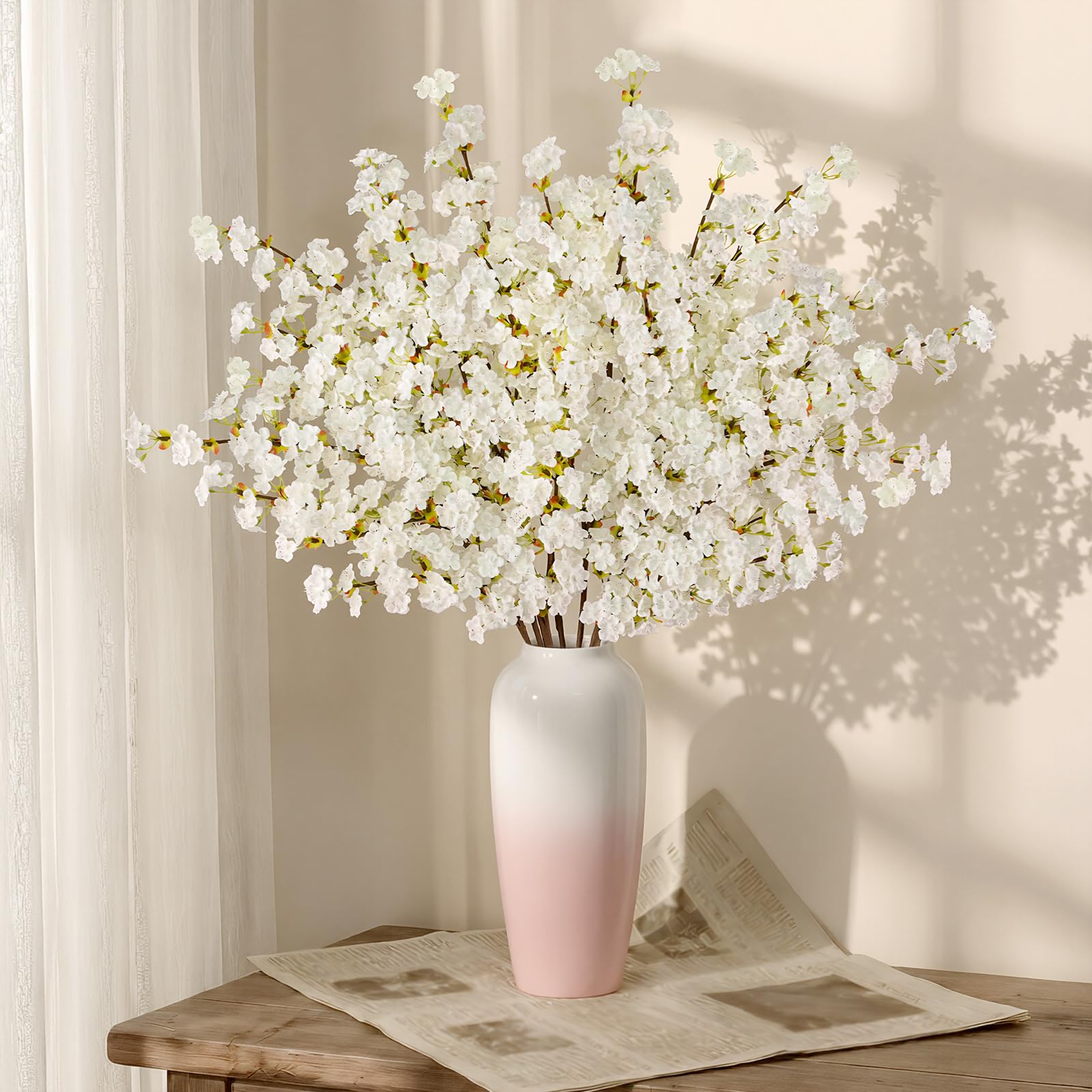 Uieke Seiden-Kirschblütenzweige, 99,8 cm, künstliche Kirschblütenbaumstiele, künstliche Pflaumenblütenblumen, Arrangement für Hochzeit, Zuhause, japanische Dekoration, 3er-Set, weiß