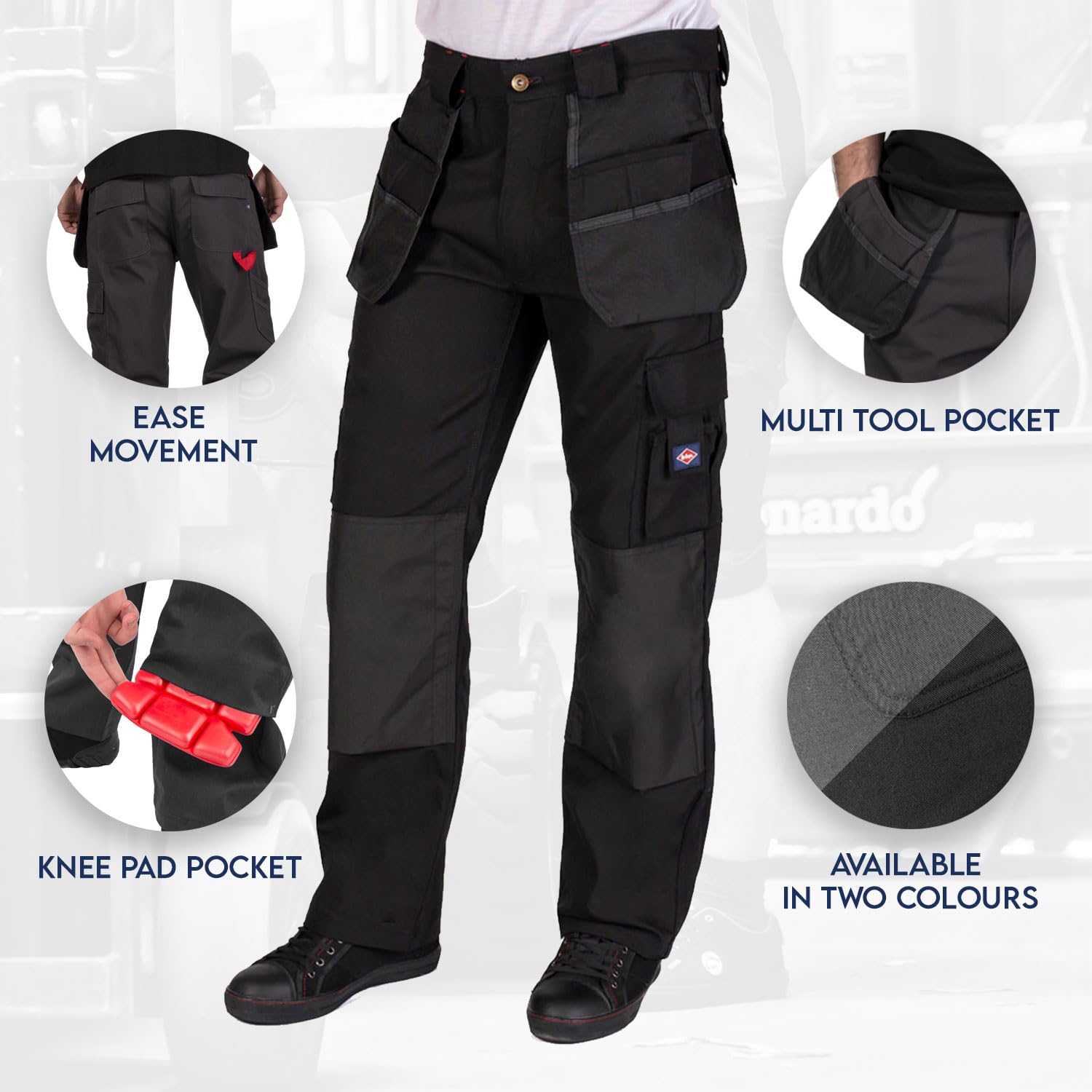 Lee Cooper Workwear LCPNT216 Uomo Multi Tasca con Tasche per Ginocchiere Fondina Fissa Lavoro Cargo Pantaloni