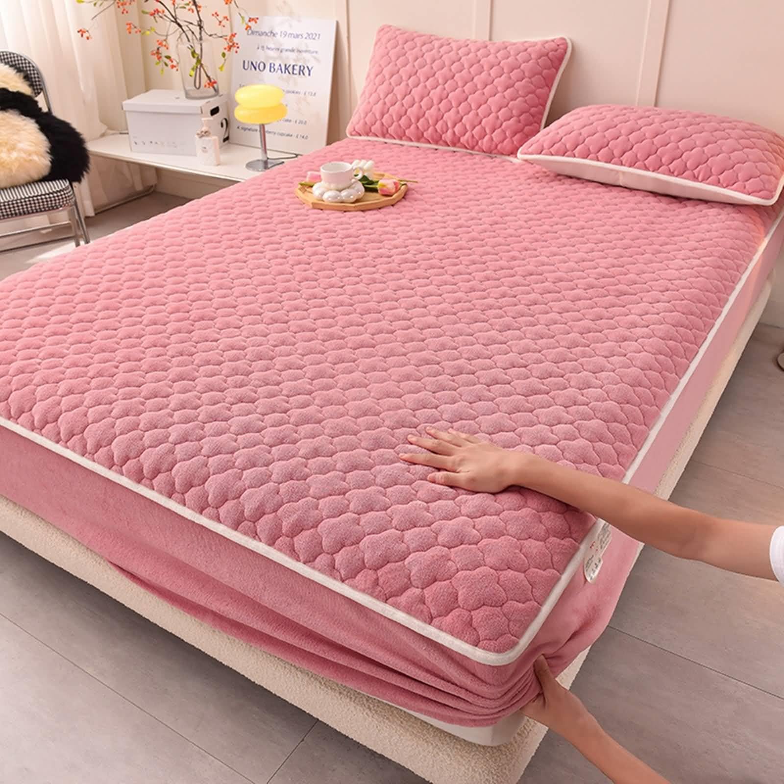 Lenzuolo con Angoli 150x200cm - Altezza Materasso Fino a 30cm - Rosa - Velluto - Lenzuolo Matrimoniale con Angoli Tinta Unita