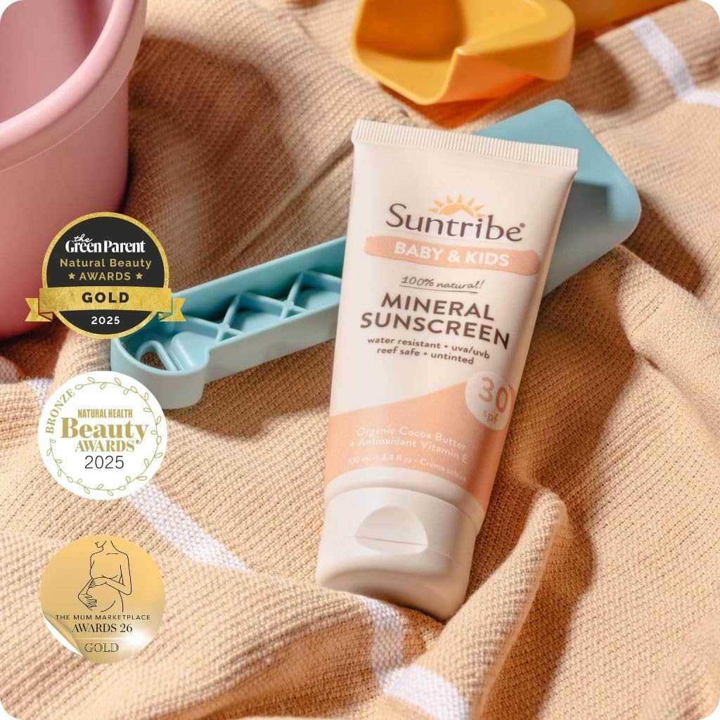 Crema Solare Naturale Minerale Neonati & Bambini FPS 30 Suntribe - 100 ml, Biologica, Senza Profumo - 100% Naturale, Resistente all'Acqua - "Migliore Crema Solare Minerale" (The Mum Marketplace)