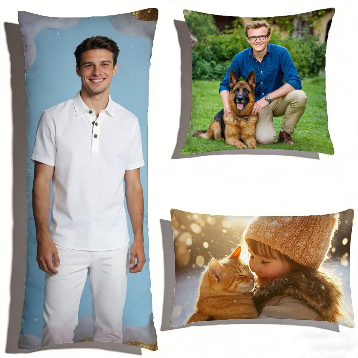 Coussin Personnalisé Photo 60x180,Oreiller Personnalisé,Double Face avec Propre Photo et Texte | Coussin Canape Double Face (2 Photos),pour Enfants,Amis,Parents et Couples-Cadeau Personnalisé 0o-91