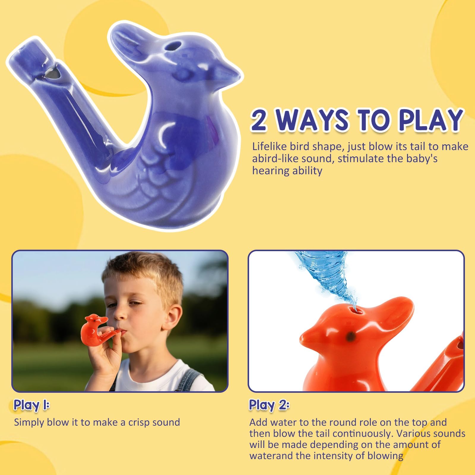 4 Pcs Sifflet à Eau D'oiseau Gazouillant,Sifflet Enfant en Céramique,Enfant Jouet Musical Sifflets à Eau D'oiseau Gazouillant,Sifflets en Céramique pour Oiseaux