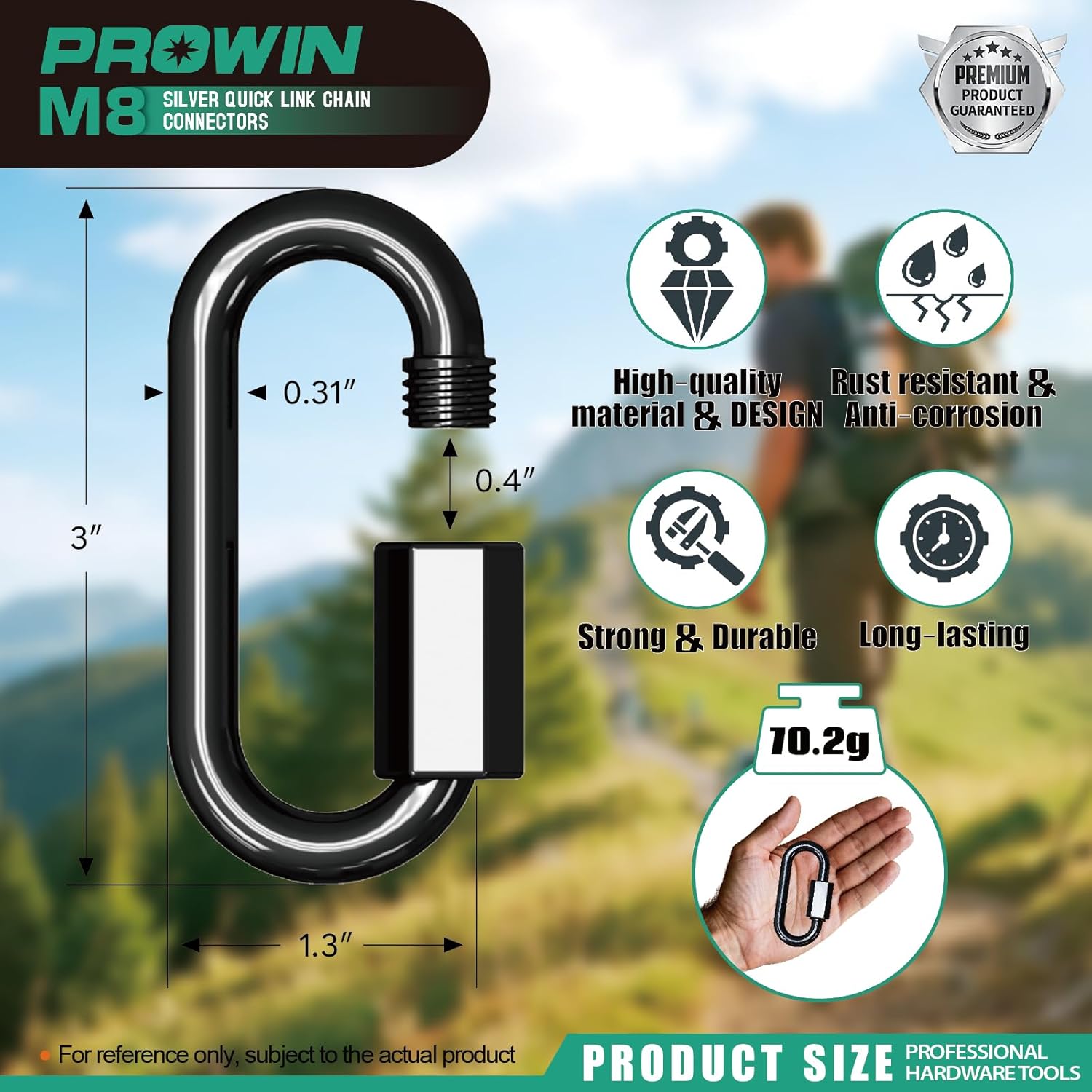 PROWIN Quick Link Connectors, Heavy Duty Screw Steel Chain Locking Carabiner for Towing, Rigging, Camping, Fence, Swings and Outdoor