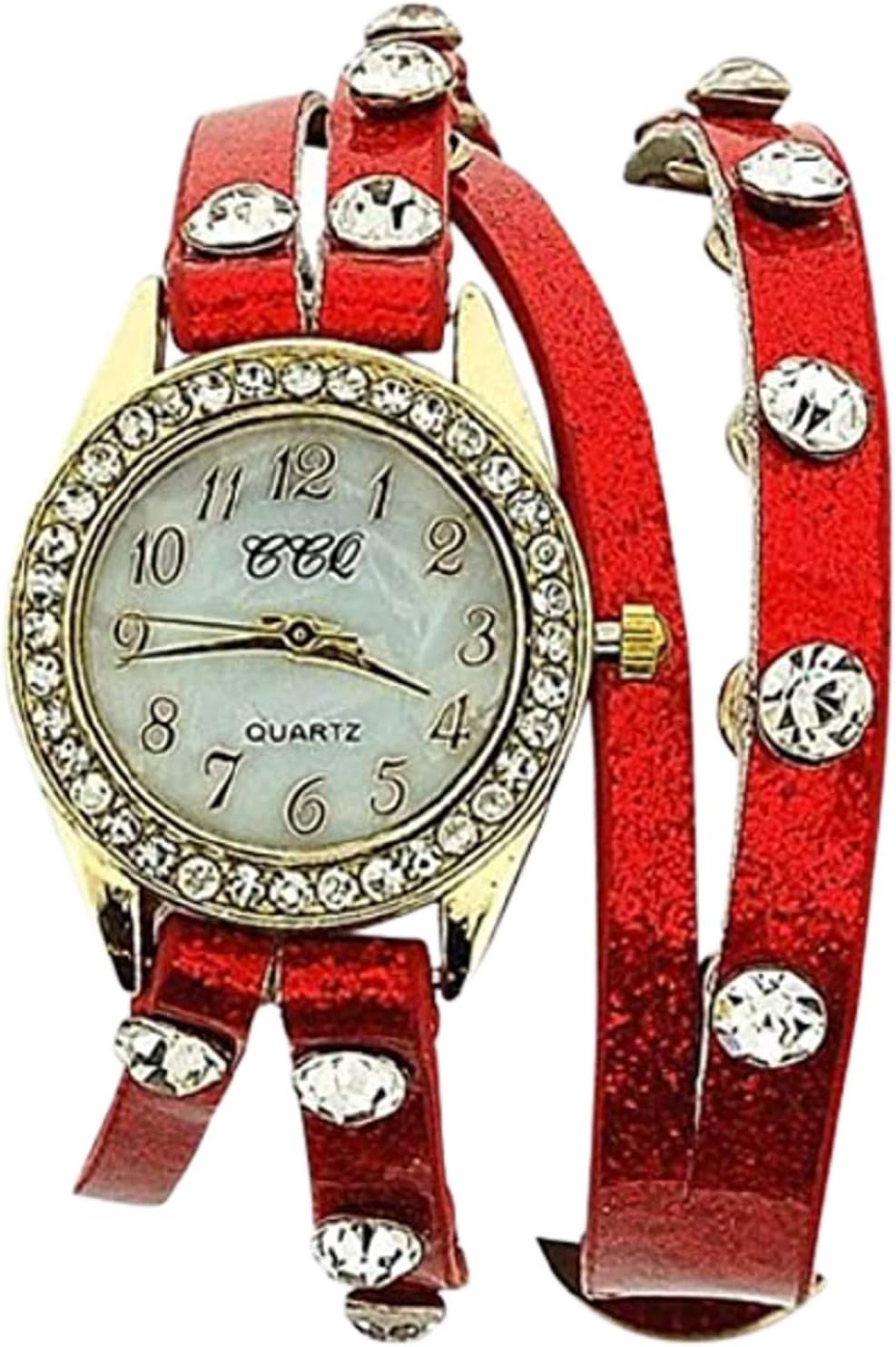 TOC Ladies Crystal Studded Extra Long Red Glitter Strap Fashion Watch SW1096