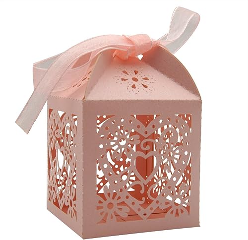 KPOSIYA - Caja con corazón cortado con láser y cintas para recuerdos de fiesta, regalos, chocolates, dulces y bombones, para cumpleaños, fiestas de