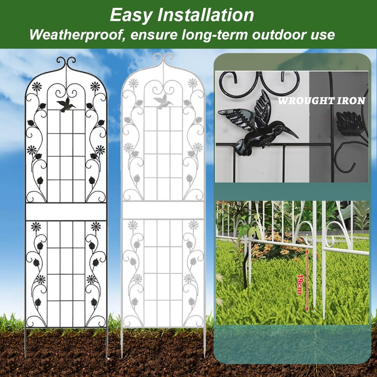 Supporto Per Piante In Metallo A Doppio Strato – Fioriera In Ferro Battuto Bianco 51x25 Cm – Antiruggine Per Balcone, Giardino E Interni - 4