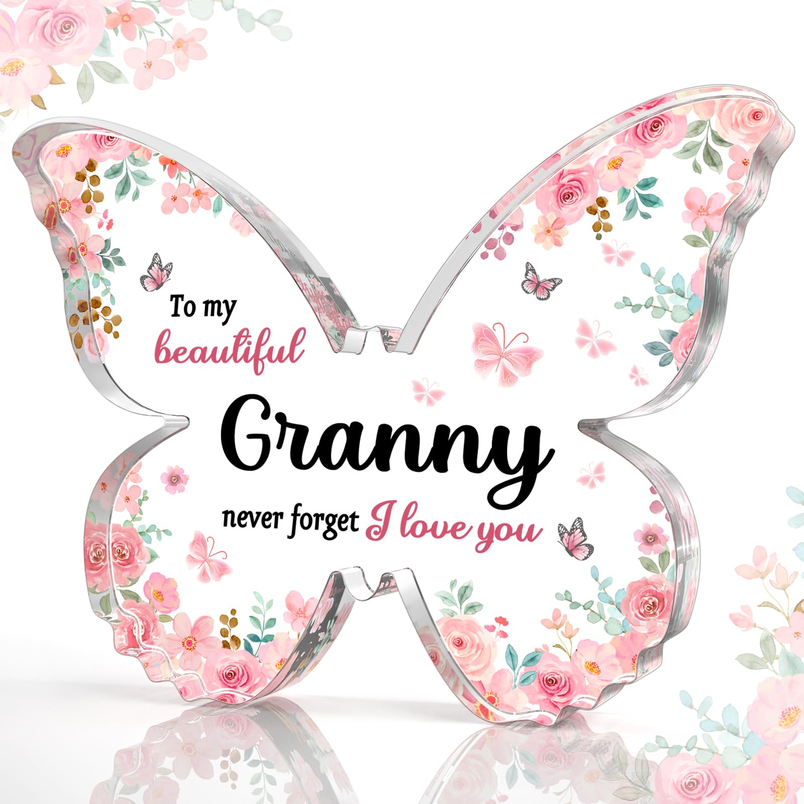 Unique Granny Gifts Ideas, 5x3.8x0.5 Inch Butterfly-Shaped Acrylic Plaque Decor, Mothers Day Grandparent Day Birthday Christmas Gift for Granny