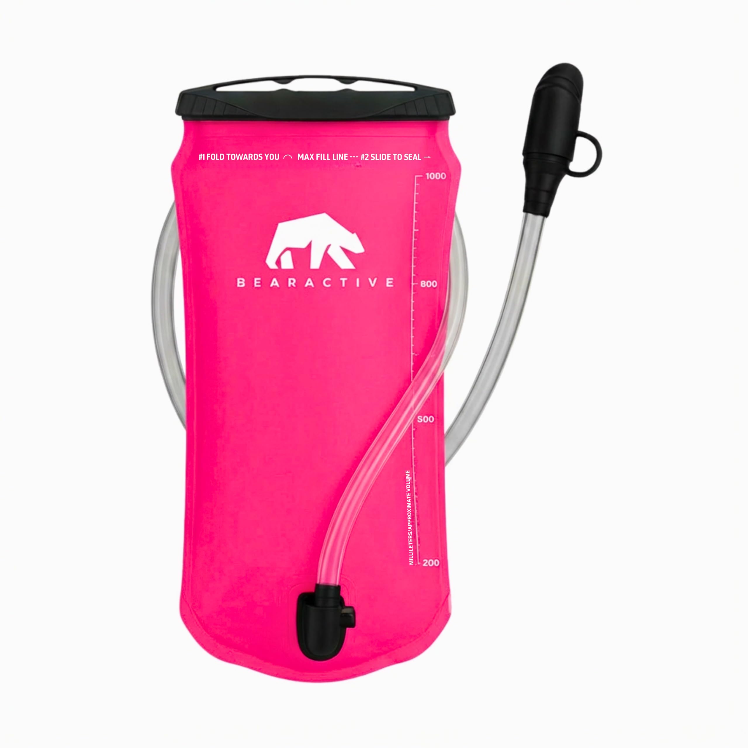 Bearactive Hydration Bladder, Water Bladder 2L for Running Backpack with BPA-Free TPU, Hydration Pack, Leak-Proof Water Pouch, No Plastic Smell – Hiking, Running, Cycling & Camping (Pink, 1 Litre)
