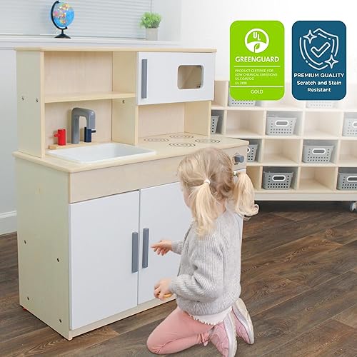 Miniatura 7 de Children's Factory - Cocina de madera para niños pequeños, cocina combinada que incluye fregadero, estufa y microondas con diseño realista, muebles